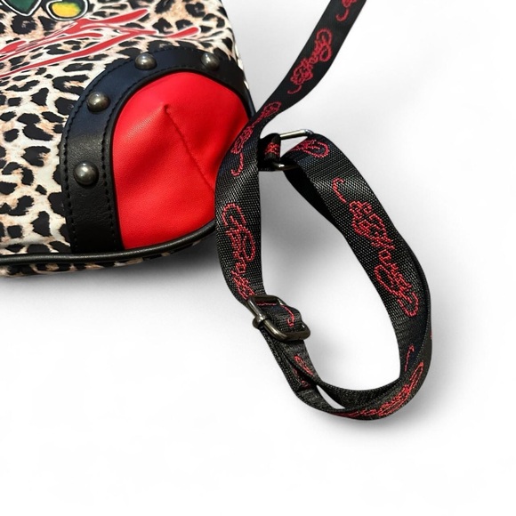 NWT Ed Hardy Eternal Love Leopard Print Drawstring Backpack NWT Red Rhinestones - Picture 5 of 11